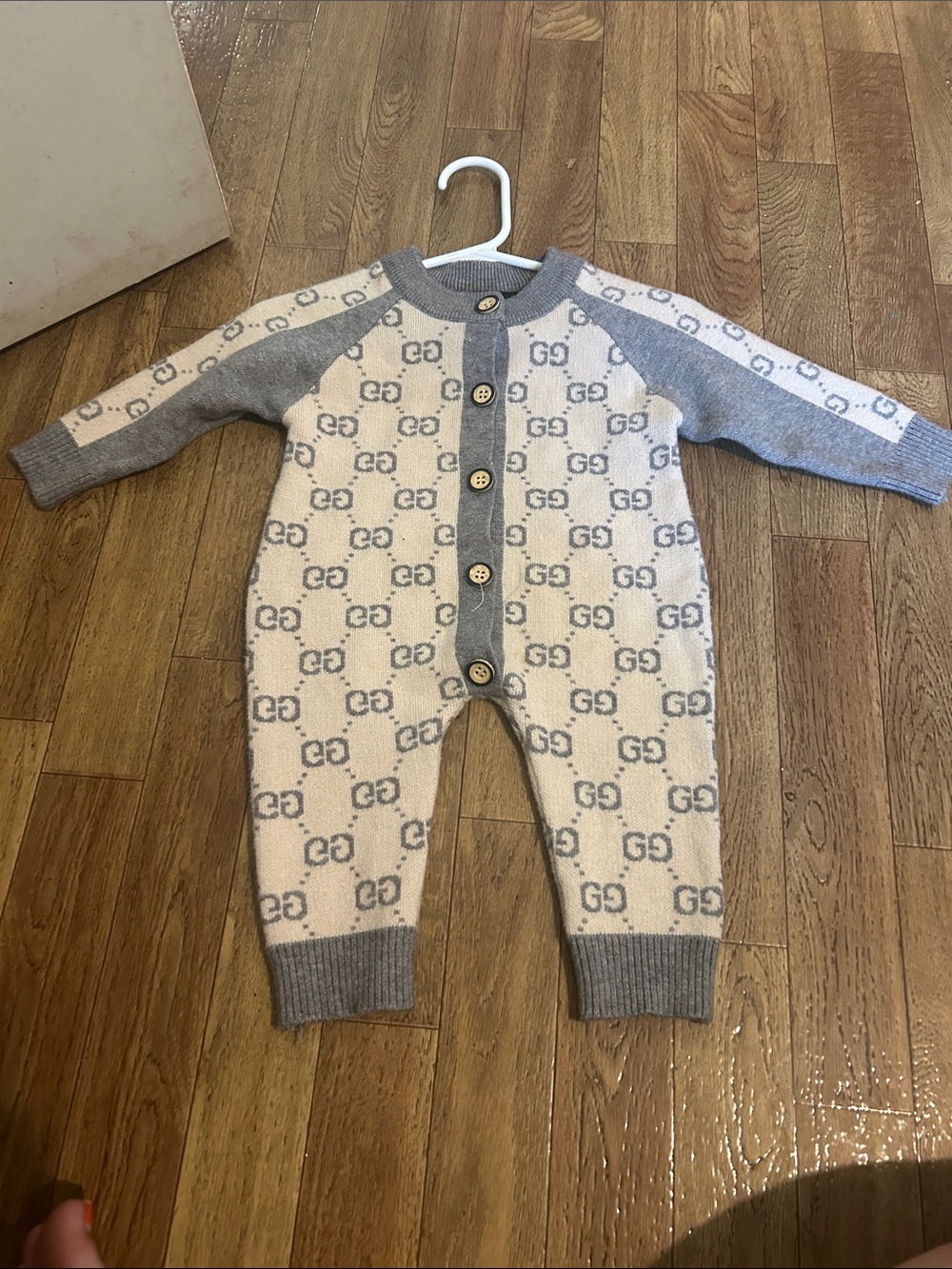 Gucci Cream & Gray GG Knit Baby One-Piece